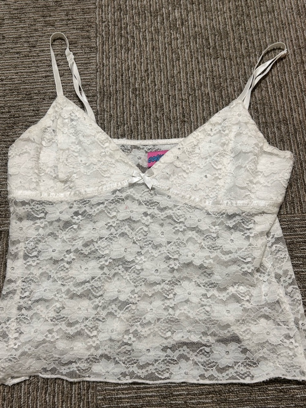 Dolls Kill White Lace Bow Trim Camisole Top